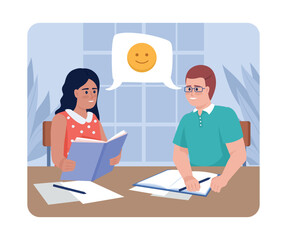 Communication of students at college 2D vector isolated illustration. Friends flat characters on cartoon background. Education colourful editable scene for mobile, website, presentation