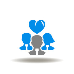 Vector illustration of business people group with heart. Symbol of сustomer retention. Icon of happy business employees.