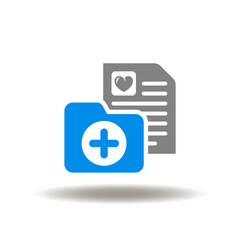Obraz premium Vector illustration of directory with medical cross and sheet paper with heart. Icon of EHR EMR Electronic Health or Medical Record. Symbol of medicine data, patient history.