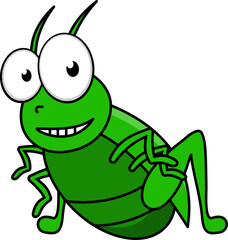 Green cartoon grasshopper isolated insect