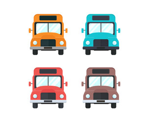 Set of bus. Bus icons collection. Vector illustration in flat style. Isolated on white background.