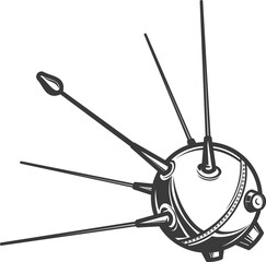 Satellite icon, sputnik in space retro spaceflight