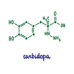 Cardiodopa hand drawn vector formula chemical structure lettering blue green