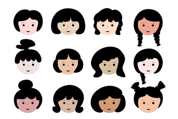 cartoon female faces avatar icons set