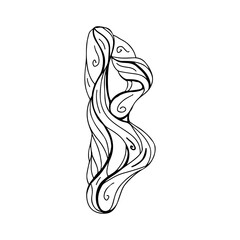 Rune Berkana, Berkanan. Wooden doodle style. Magical amulet of female energy, life, children. Birch, regeneration. Elder Futhark. The alphabet is Nordic and northern. Viking letters. Magic tattoo.