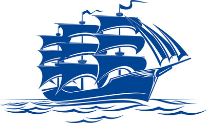 Sailing ship navy blue silhouette illustration