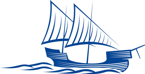 Sailing ship blue silhouette vector illustration