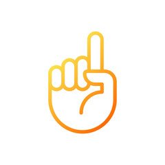 Attention sign pixel perfect gradient linear vector icon. Raised up index finger. Informative hand gesture. Thin line color symbol. Modern style pictogram. Vector isolated outline drawing