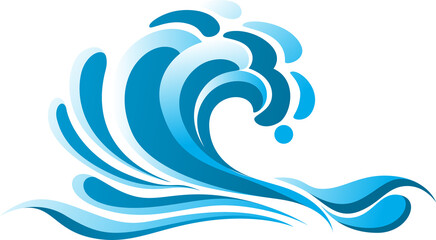 Blue ocean wave, tide flat vector illustration - obrazy, fototapety, plakaty