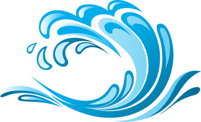 Fototapeta premium Blue ocean wave, tide flat vector illustration