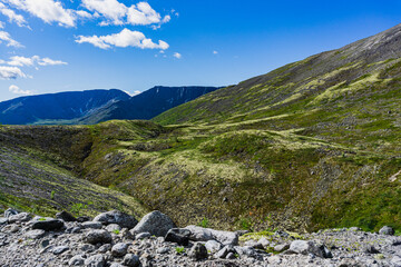 Fototapeta na wymiar Mountains Apatite. Ski resort- Arctic region of Russia is a popular hiking trail