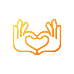 Hands heart gesture pixel perfect gradient linear vector icon. Showing affection and love. Romantic relationship. Thin line color symbol. Modern style pictogram. Vector isolated outline drawing