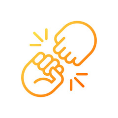 Fist bump pixel perfect gradient linear vector icon. Funny greeting gesture. Communication. Body language. Thin line color symbol. Modern style pictogram. Vector isolated outline drawing