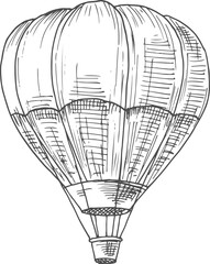 Air balloon with basket isolated retro transport