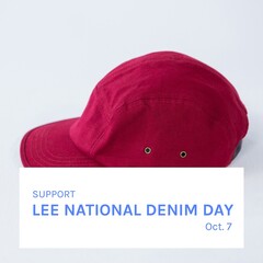 Composition of lee national denim month text over cap