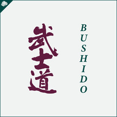 Japan kanji hieroglyph on dogi, kimono. Translated BUSHIDO. Vector, EPS.