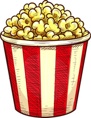 Striped bucket of popcorn fastfood snack isolated - obrazy, fototapety, plakaty