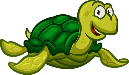 Green smiling turtle isolated comic cartoon animal