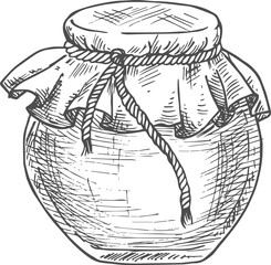 Glass jar with honey isolated sweet food sketch