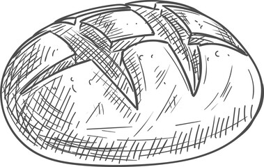 Round rye loaf, vector baked pastry food isolated.