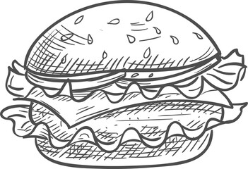 Cheeseburger sketch isolated hamburger burger