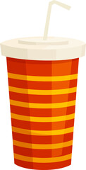 Fototapeta premium Striped paper or plastic cup with lid and straw
