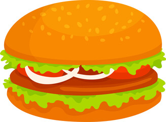 Fast food snack isolated hamburger. Vector burger