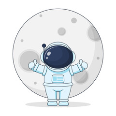 Cute astronaut with gray moon on white background