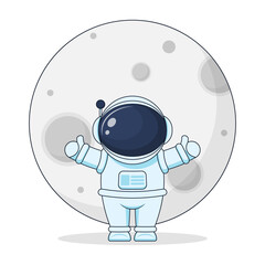 Cute astronaut with gray moon on white background © Olena