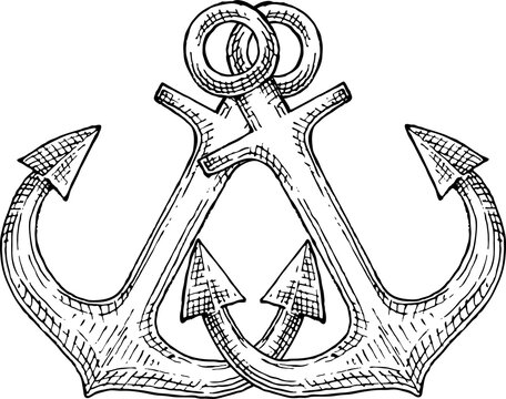 Two crossed anchors isolated marine nautical anker