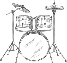 Drumming equipment isolated drum set, cymbals kits