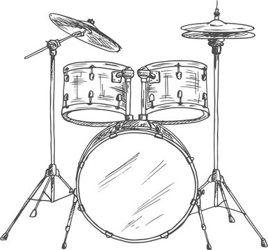 Drumming equipment isolated drum set, cymbals kits
