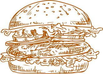 Fastfood cheeseburger with chop, tomato and cheese