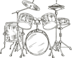 Drum set isolated percussion instrument sketch