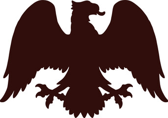 Heraldic golden eagle with wings, vector sketch