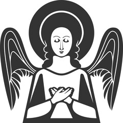 Praying woman with wings, aureole over head