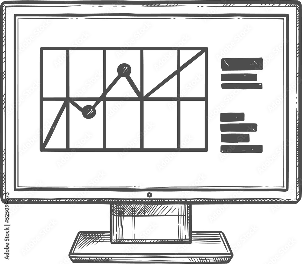 Aufkleber Computer monitor with graphs and charts sketch