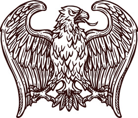 Heraldic gold eagle bird sketch