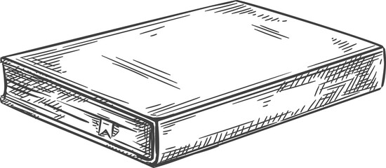 Closed book isolated textbook in hardcover, hand drawn sketch. Vector dairy notebook, planner organizer