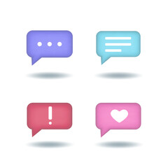 Fototapeta premium Speech, communication, dialogue, like, protest, notification, rectangular bubbles - realistic icon set. 3d vector illustration.