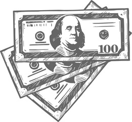 American 100 dollars money banknotes, sketch