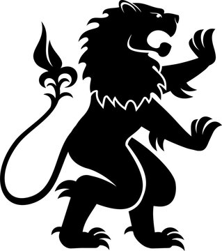 Heraldic rampant lion, isolated heraldry emblem