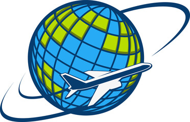 Vector icon of plane and world globe