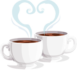Pair of coffee cups and steaming heart