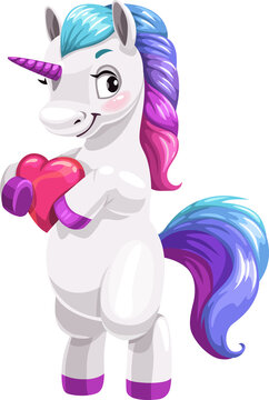 Horned horse with heart, cartoon unicorn