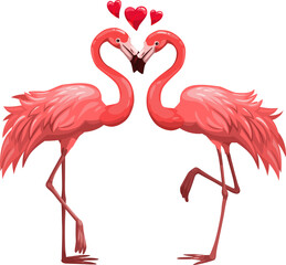 Pink flamingos vector birds in love