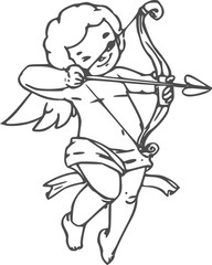 Naked boy Cupid with arrow and bow