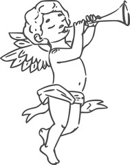 Cupid boy playing on trumpet isolated