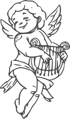 Fototapeta premium Amur playing on harp isolated character