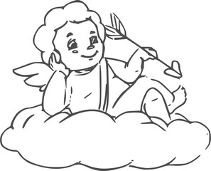 Amur winged boy isolated on cloud